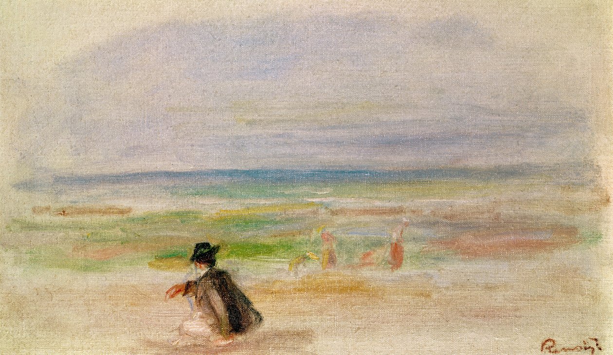 Mann i svart sitter på stranden av Pierre Auguste Renoir