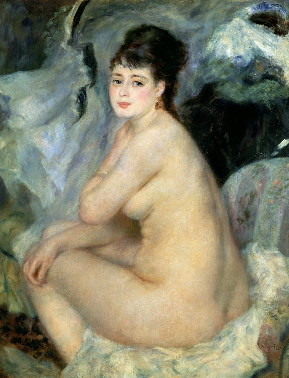 Naken, eller naken sittende på en sofa av Pierre Auguste Renoir