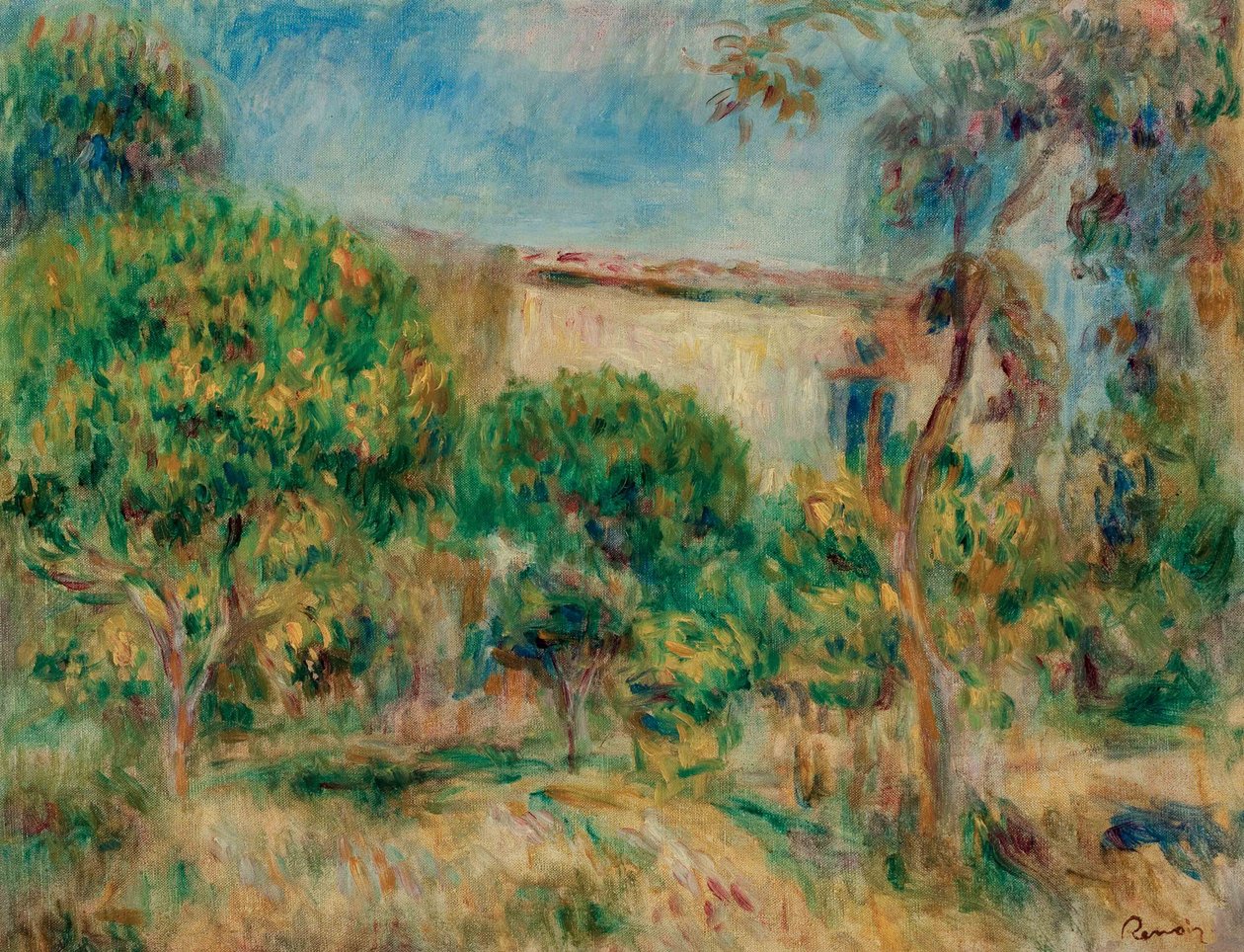 Landskap, huset sett fra gården av Pierre Auguste Renoir