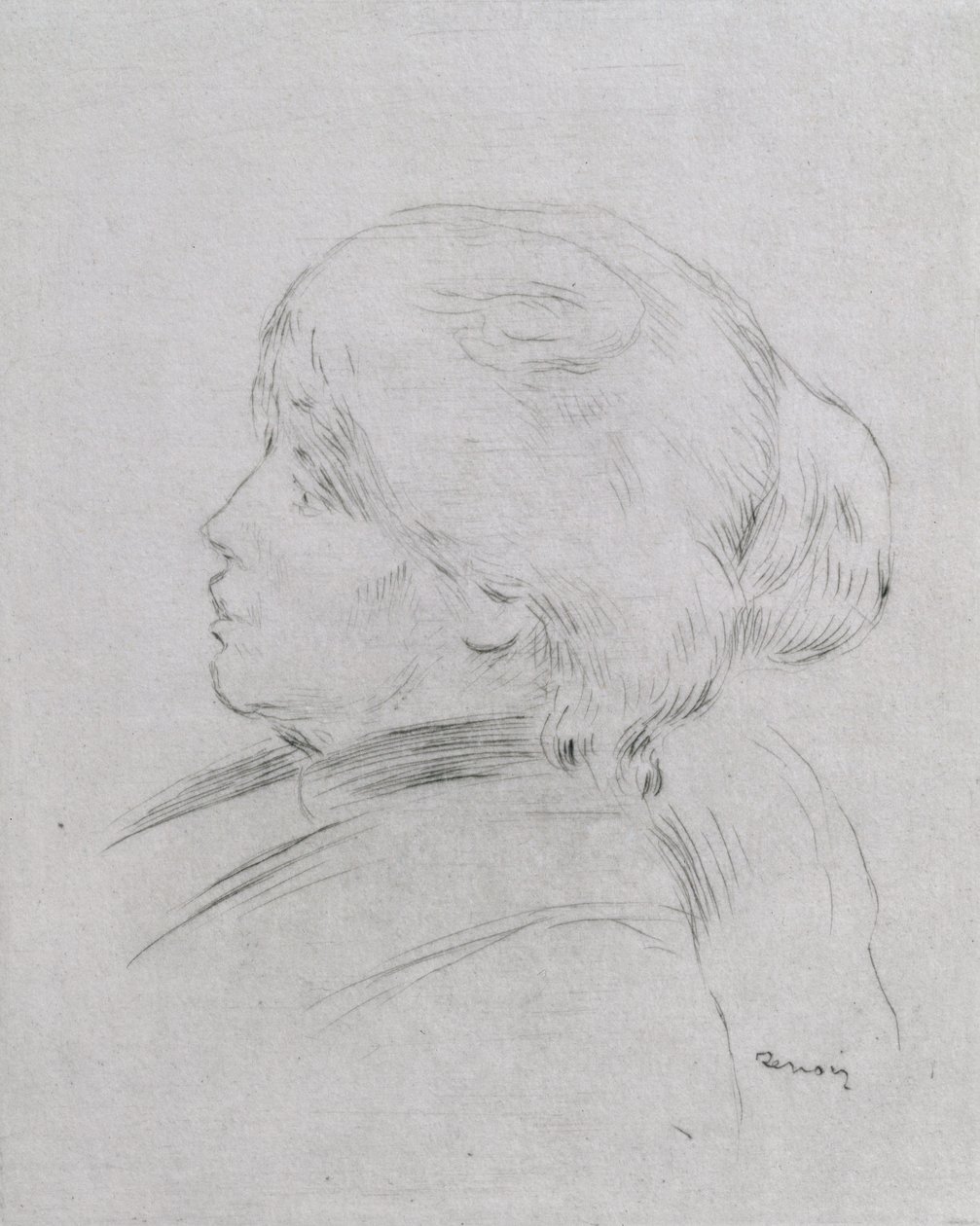 Portrett av Berthe Morisot (1841-95) 1892-3, pub. 1924 (tørrpunkt) av Pierre Auguste Renoir