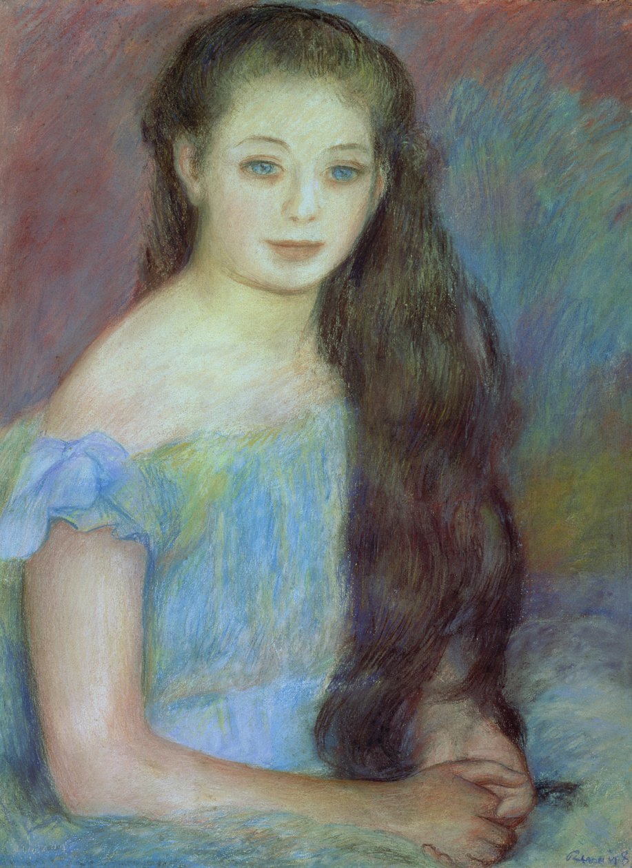 Portrett av en ung jente med blå øyne, 1887 (pastell) av Pierre Auguste Renoir