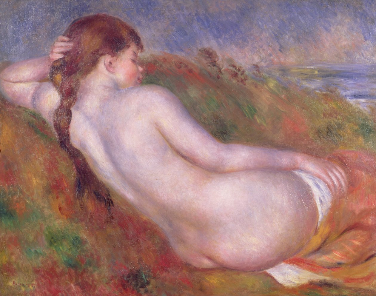 Liggende naken i et landskap av Pierre Auguste Renoir