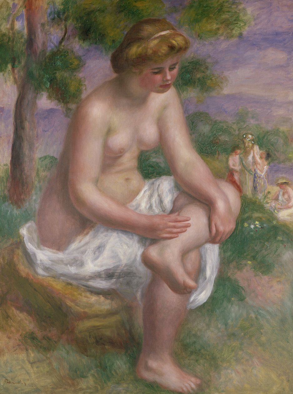 Sittende bader i et landskap eller, Eurydice, 1895-1900 av Pierre Auguste Renoir