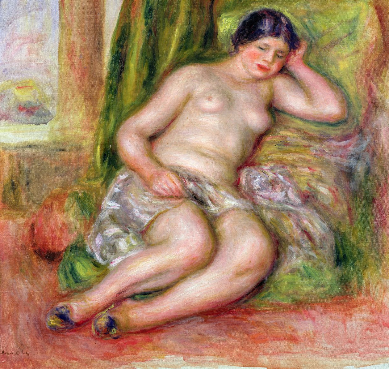 Sovende Odalisque, eller Odalisque i tyrkiske tøfler, ca. 1915-17 av Pierre Auguste Renoir