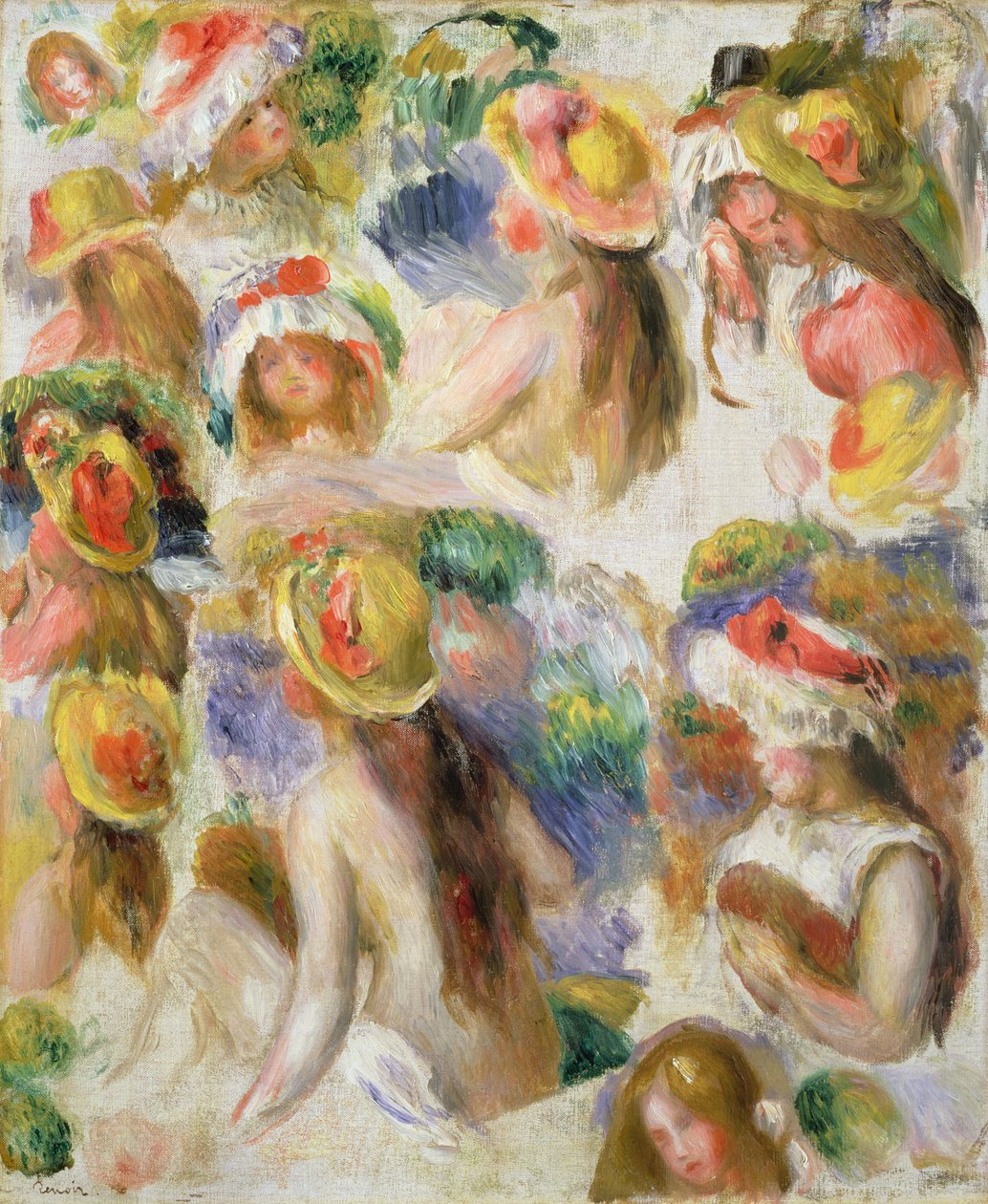 Studie av jenter som bærer hatter av Pierre Auguste Renoir