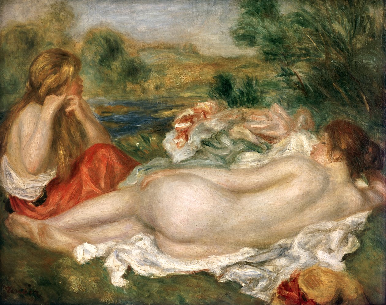 To badende, 1896 av Pierre Auguste Renoir