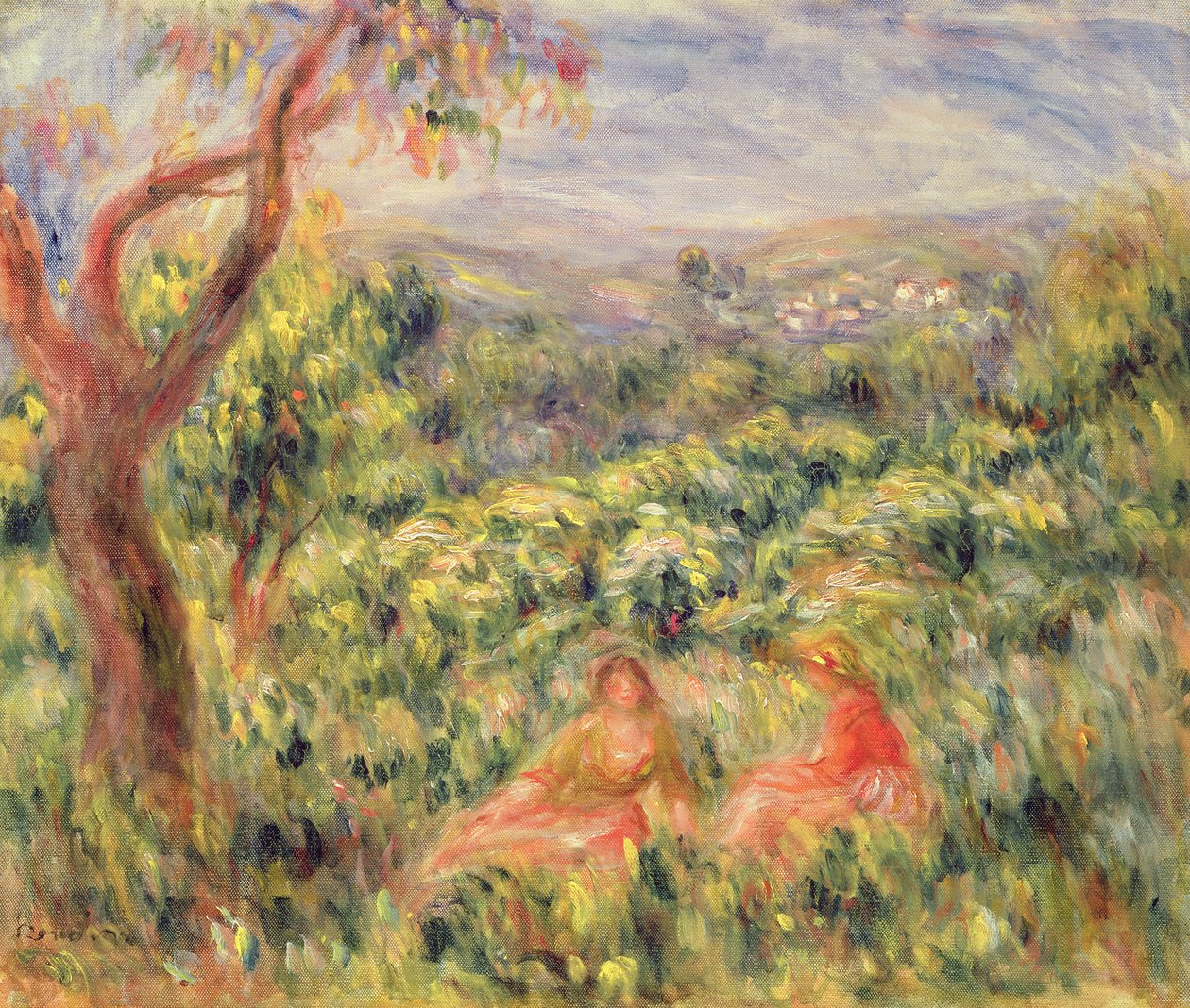 To jenter blant busker, 1916 av Pierre-Auguste Renoir