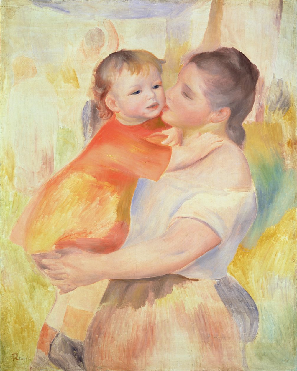 Vaskekvinne og barn, 1887 av Pierre Auguste Renoir