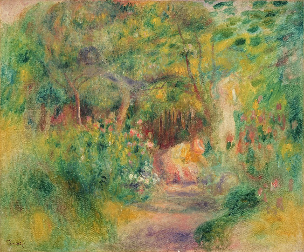 Kvinne hagearbeid, ca. 1895 av Pierre Auguste Renoir