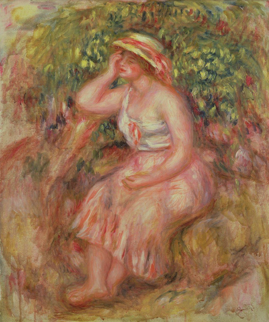 Kvinne hviler nær et tre, 1915-17 av Pierre Auguste Renoir