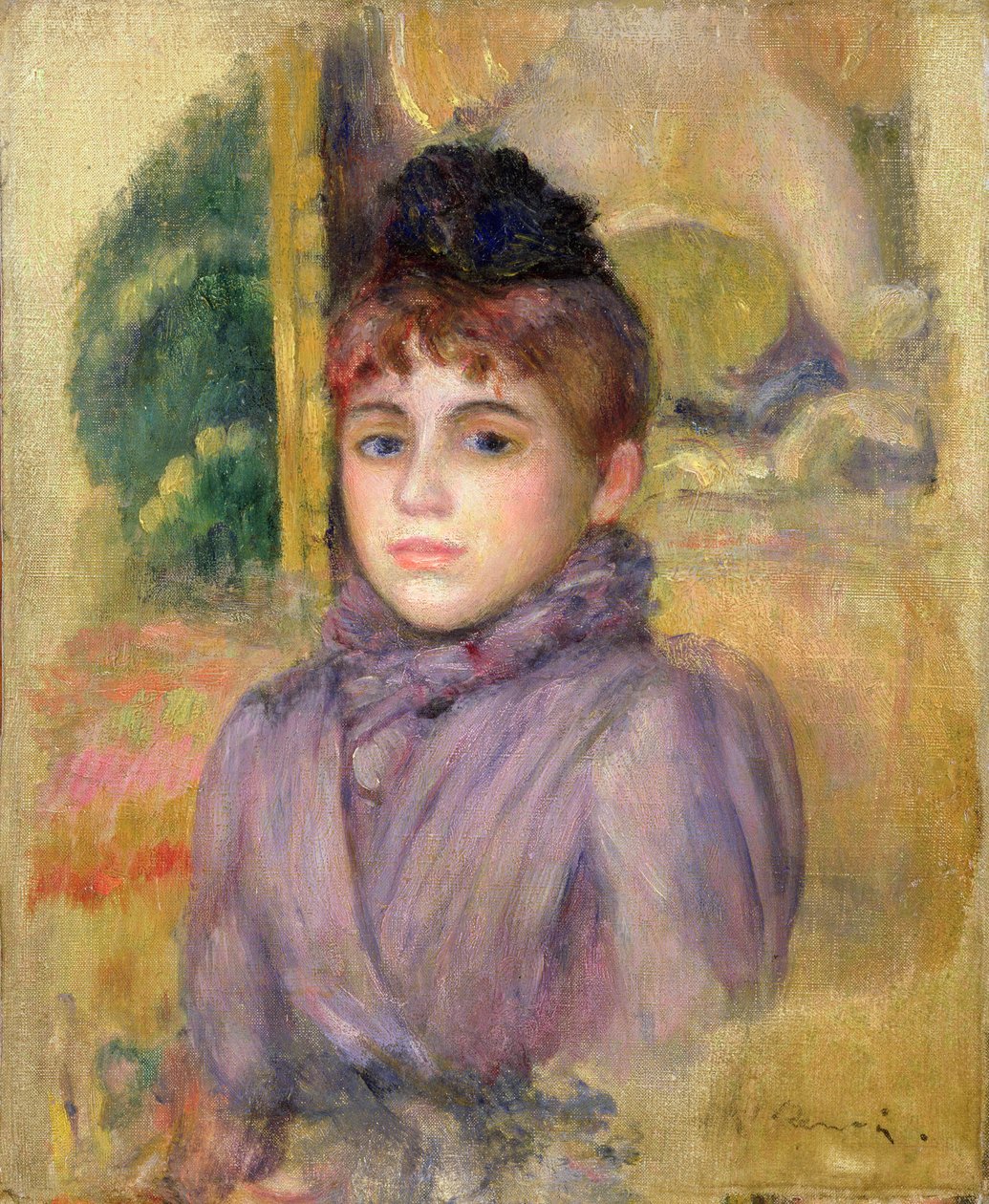Kvinne i blått med panser, ca. 1885 av Pierre Auguste Renoir