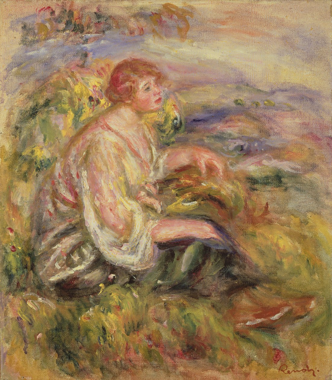 Kvinne i en åsside, ca. 1916-18 av Pierre Auguste Renoir