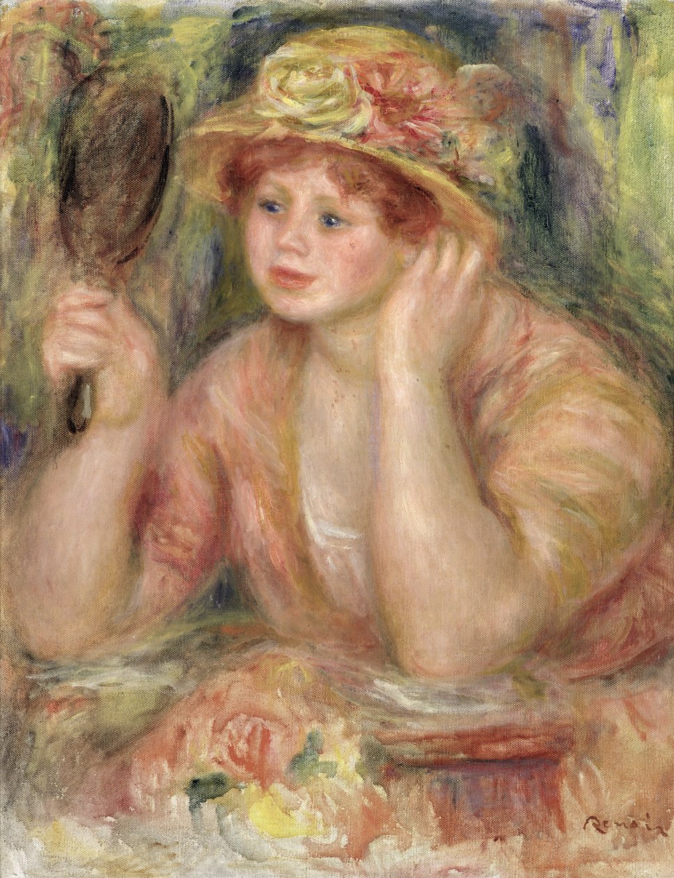 Kvinne med et speil, ca. 1915 av Pierre Auguste Renoir