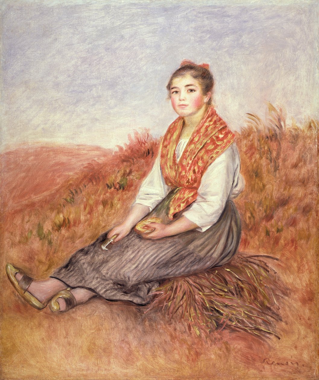 Kvinne med en bunt ved, ca. 1882 av Pierre Auguste Renoir