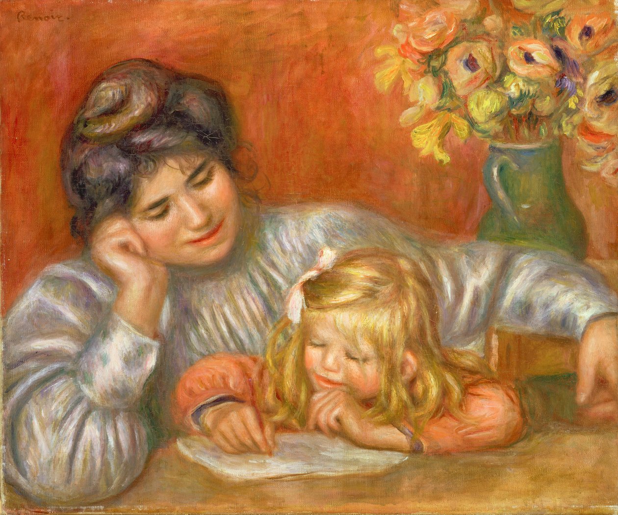 Skrivetime (Gabrielle og Claude), 1905 av Pierre Auguste Renoir