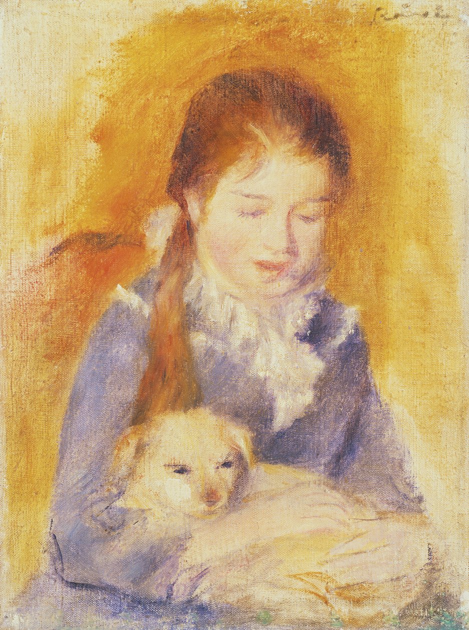 Ung jente med en hund, ca. 1875 av Pierre Auguste Renoir