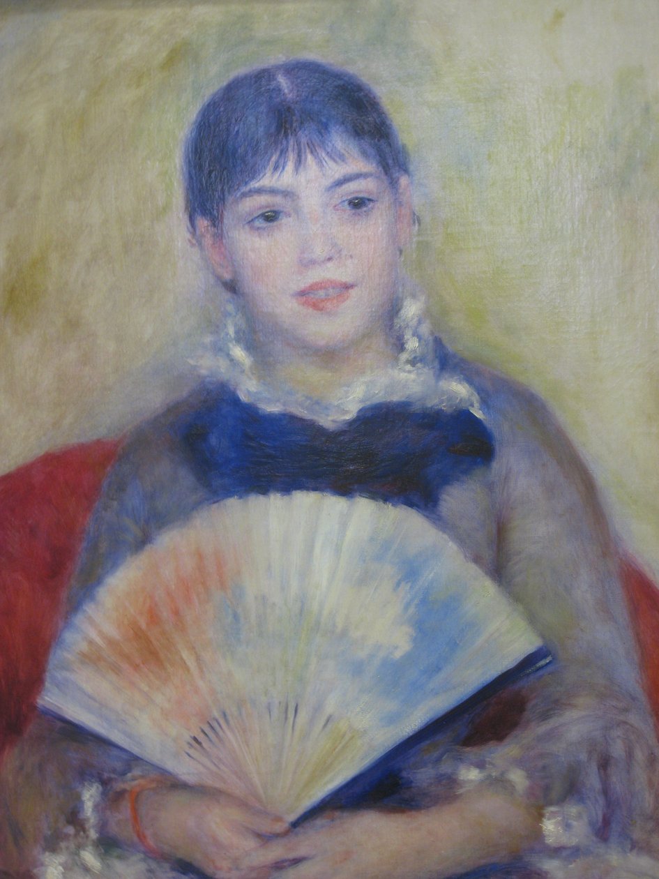 Unge kvinner med vifte av Pierre Auguste Renoir