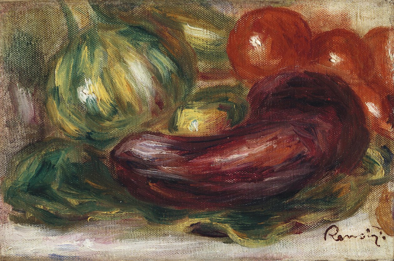 Zucchini, tomater og aubergine av Pierre Auguste Renoir