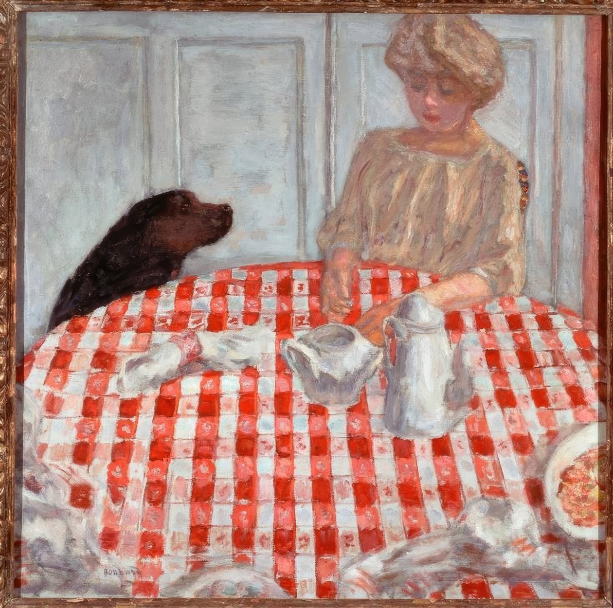 Den rødrutete duken eller maten til hunden av Pierre Bonnard