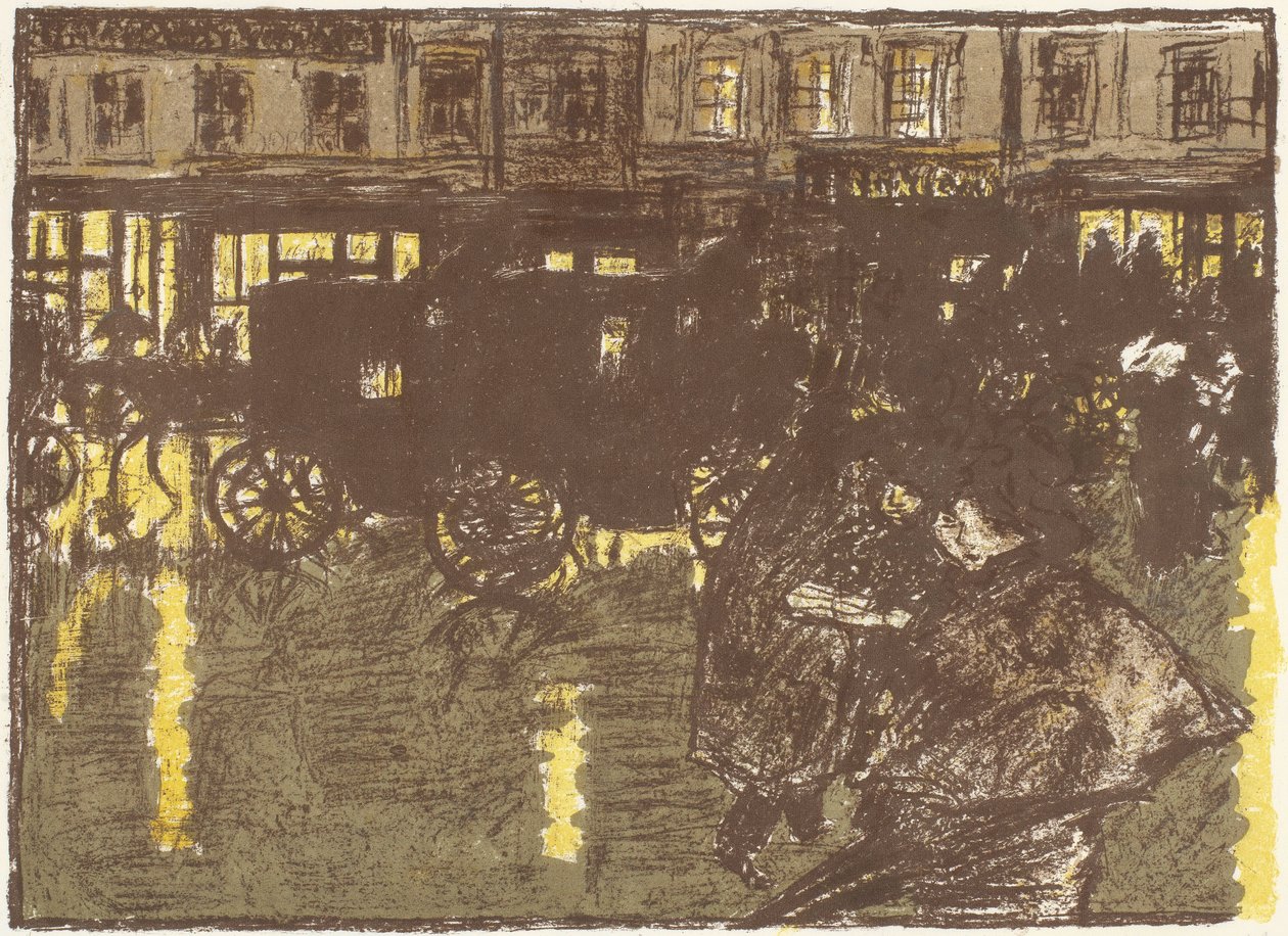 Gate, kveld, under regnet, litografi fra serien Noen aspekter av livet i Paris av Pierre Bonnard