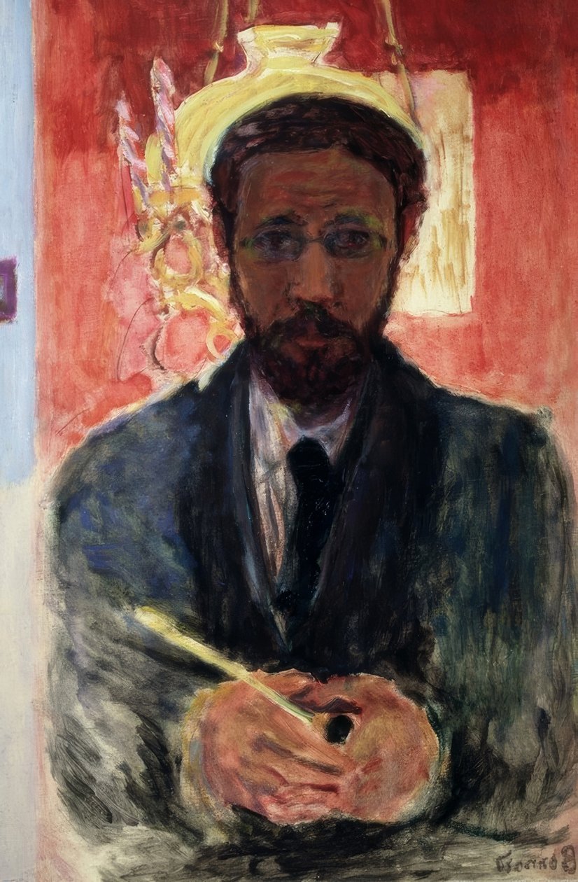 Selvportrett med pipe av Pierre Bonnard