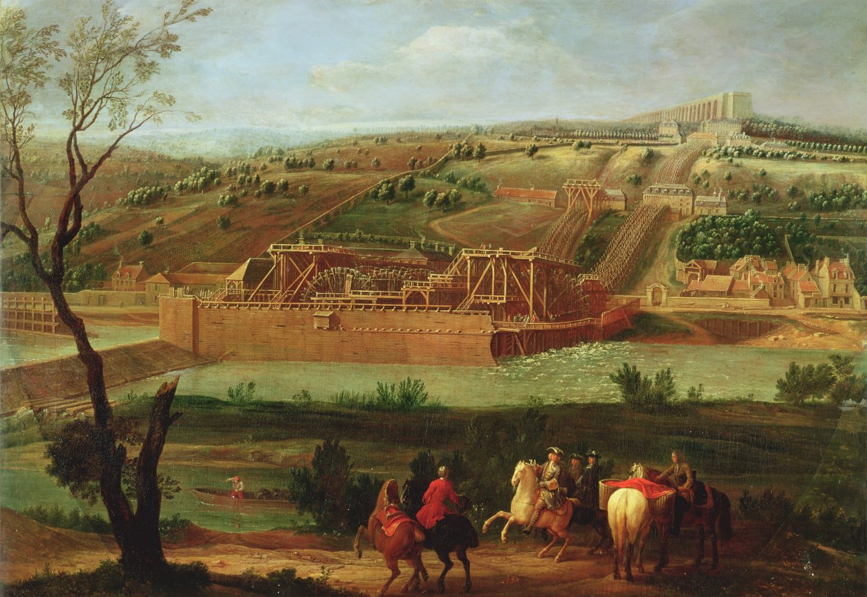 Utsikt over Marly Machine og akvedukten ved Louveciennes, 1722 av Pierre Denis Martin