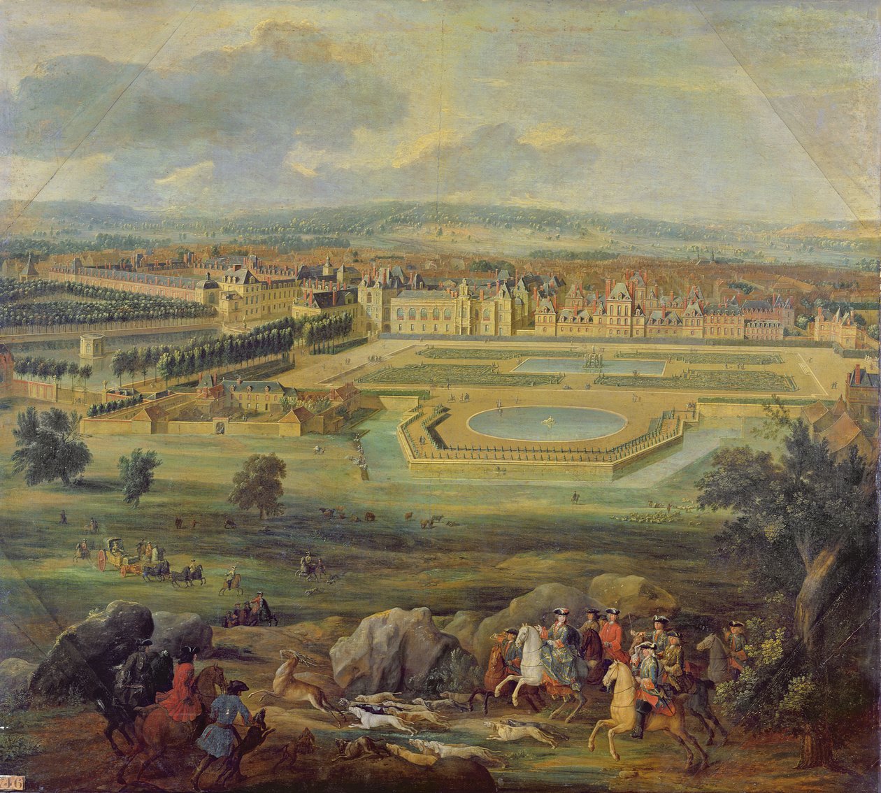 Utsikt over Palace of Fontainebleau fra Parterre of the Tiber, 1722 av Pierre Denis Martin