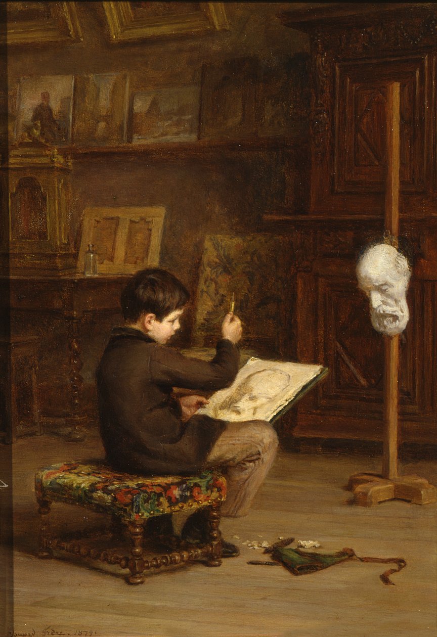 Ung gutt tegner fra et støpt hode, 1879 av Pierre Edouard Frere