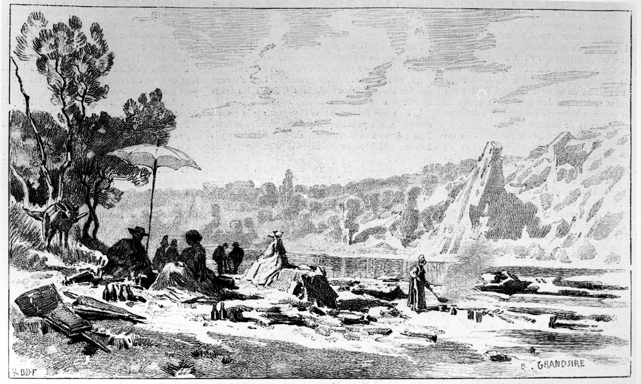 George Sand spiste lunsj på bredden av Creuse, ca. 1860 av Pierre Eugene Grandsire