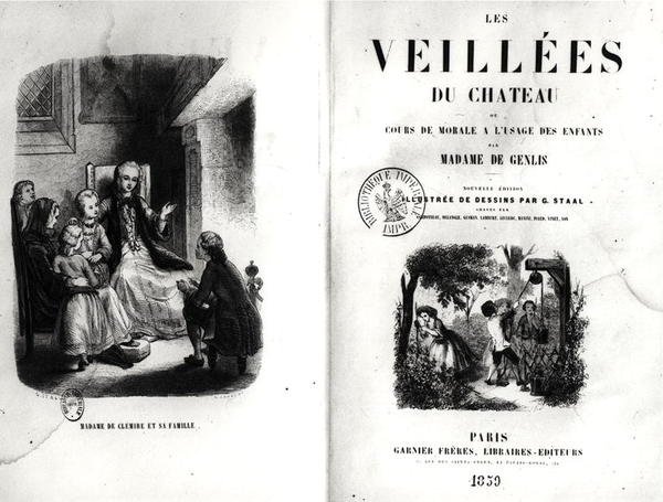 Frontispice av Les Veilles du Chateau ou Cours de Morale a lUsage des Enfants av Madame de Genlis (1746-1830) utgitt i 1859 av Pierre Gustave Eugene 1817 82 after Staal