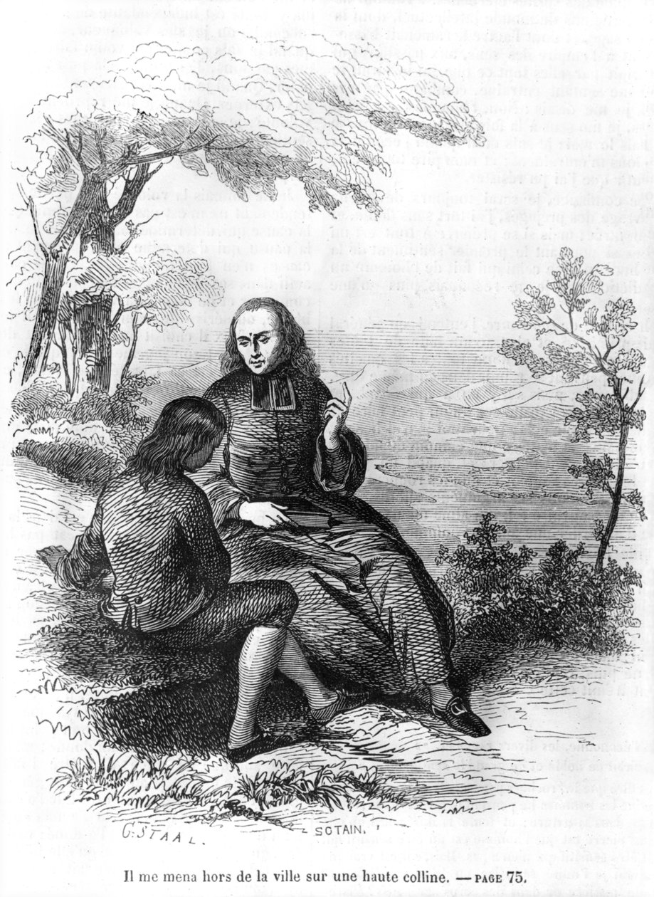 Illustrasjon fra 'L'Emile' av Jean-Jacques Rousseau (1712-78) gravert av Noel Eugene Sotain (f.1816) utgitt i 1851 av Pierre Gustave Eugene Staal
