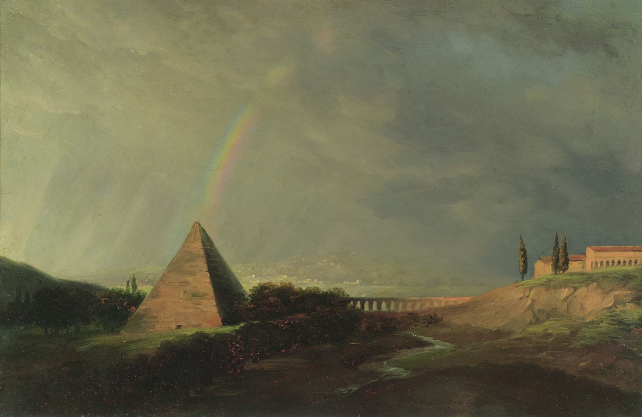 Pyramide og regnbue (olje på papir på kort) av Pierre Henri de Valenciennes