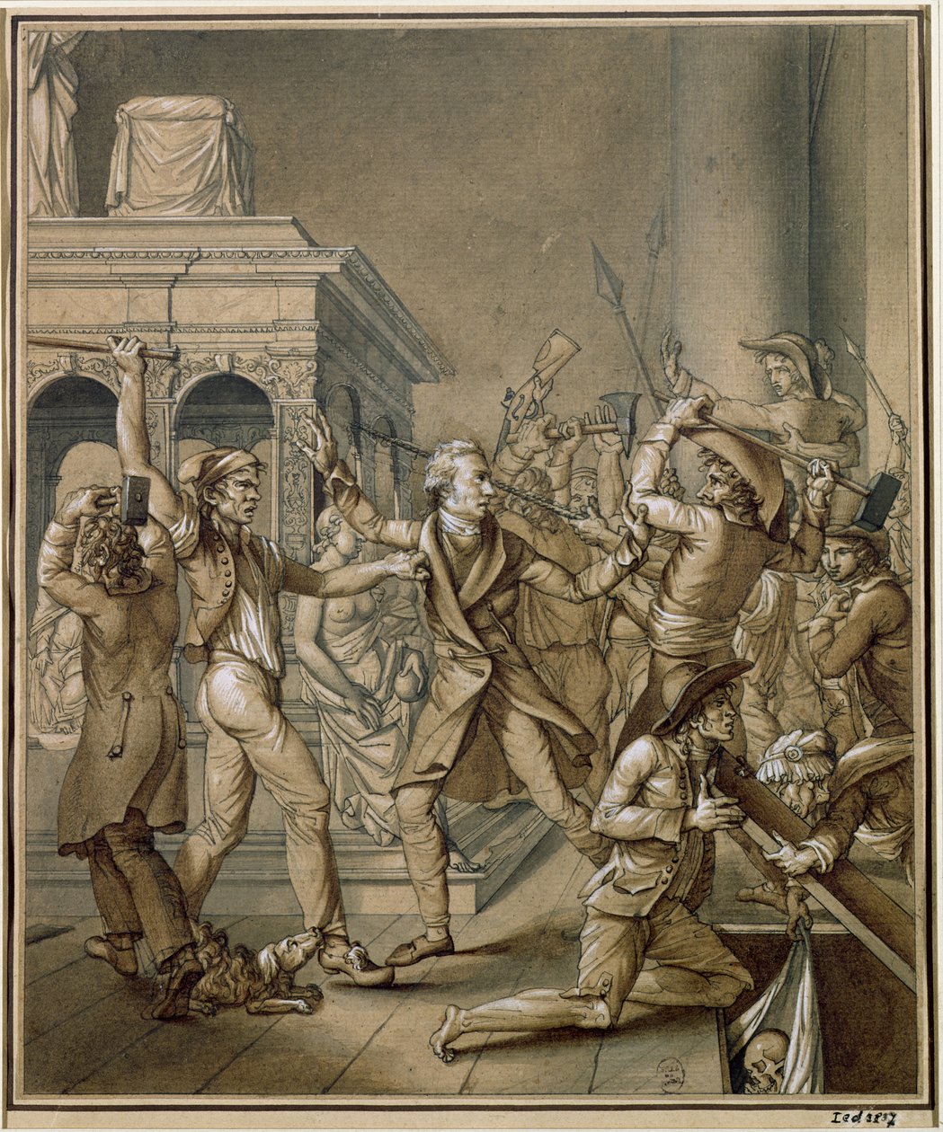 Alexandre Lenoir (1761-1839) motsetter seg ødeleggelsen av de kongelige gravene til det franske monarkiet i Saint-Denis-kirken av Pierre Joseph Lafontaine