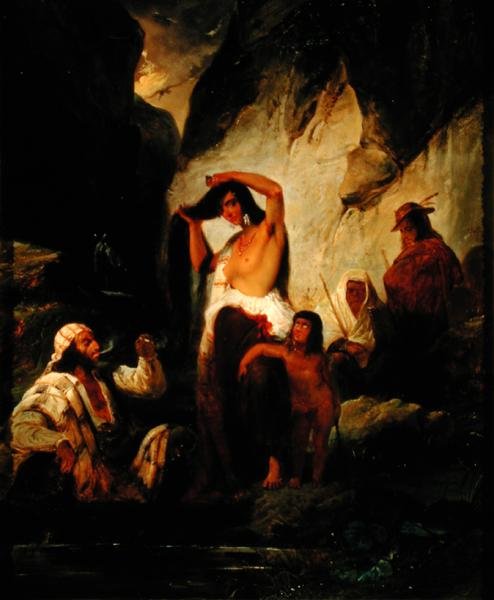 Sigøynernes stans i Ronda-fjellene, 1832 av Pierre Jules Jollivet