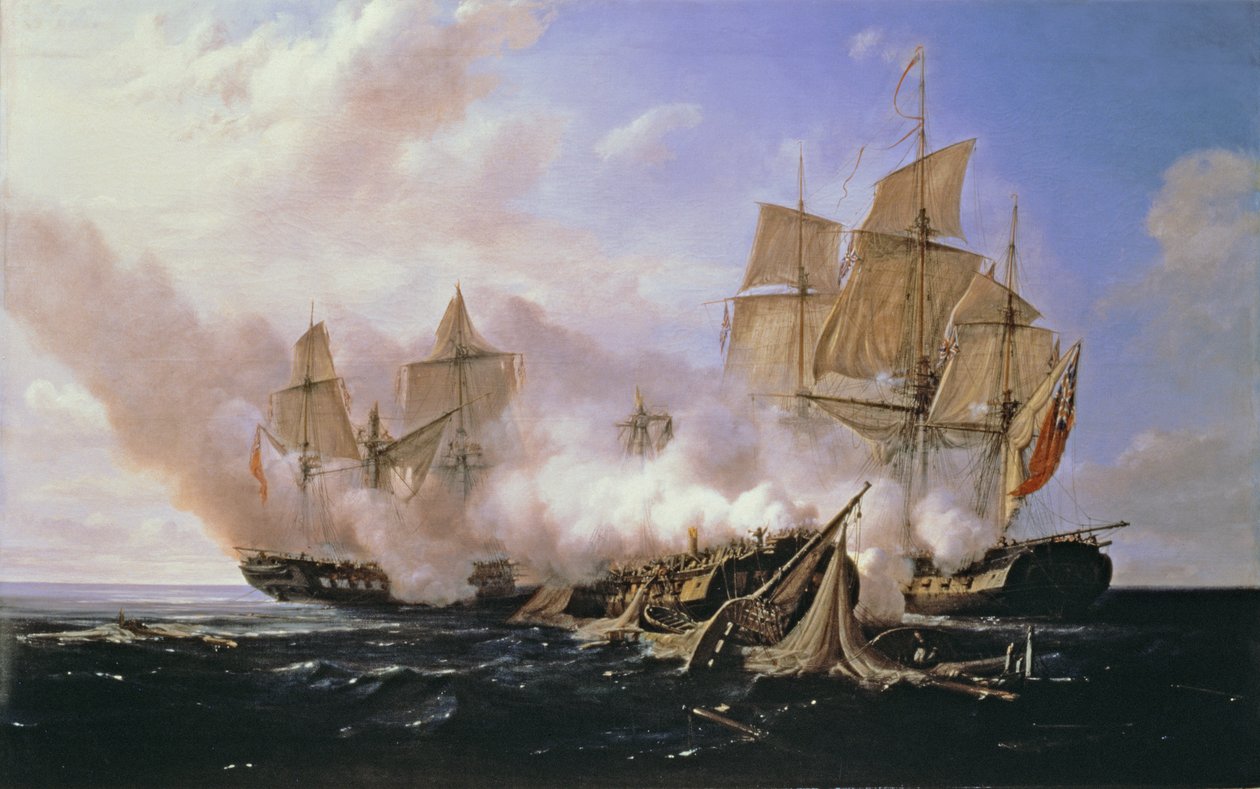 Kampen mellom fregatten 'Pomone' og de engelske fregattene 'Alcestis and Active', 29. november 1667, 1811 av Pierre Julien Gilbert