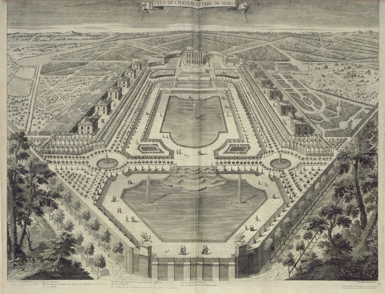 Utsikt over slottet og parken ved Marly, gravert av Sebastian Antoine (1687-s.1761), ca. 1715 av Pierre Lepautre