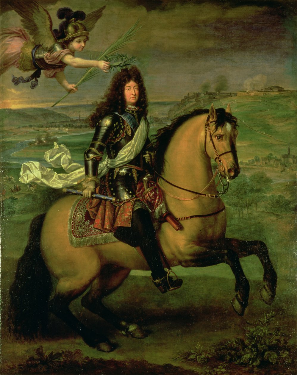 Rytterportrett av Ludvig XIV (1638-1715) Kronet av seier, ca. 1692 av Pierre Mignard
