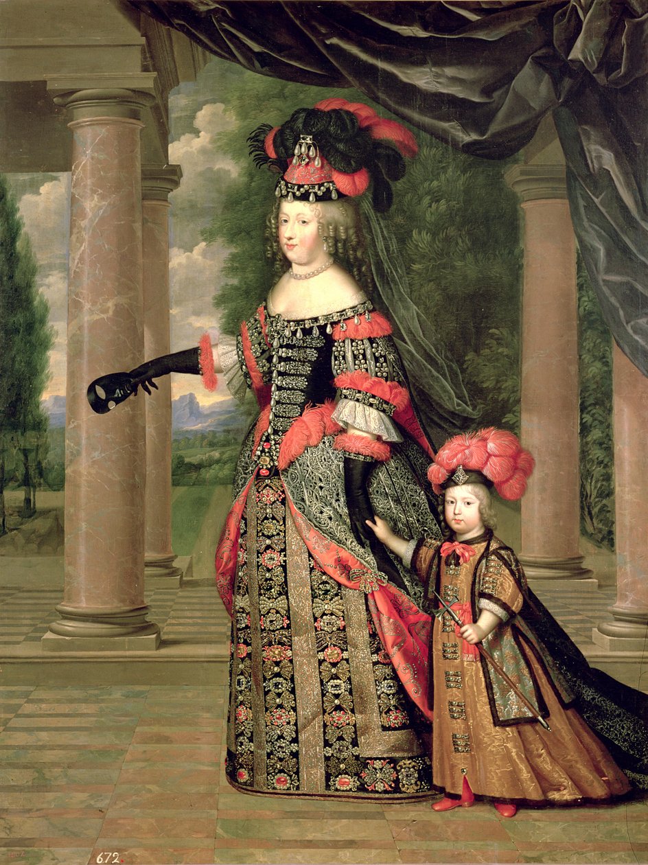 Maria Theresa (1638-83) kone til Louis XIV, med sønnen Dauphin Louis av Frankrike (1661-1711) etter 1661 av Pierre Mignard