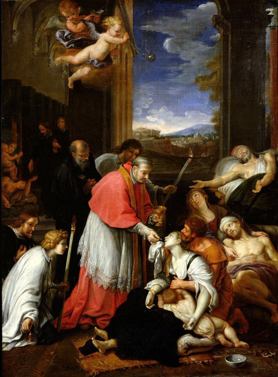 St. Charles Borromeo (1538-84) Fordeling av sakramentet til plageofre i Milano i 1576 av Pierre Mignard