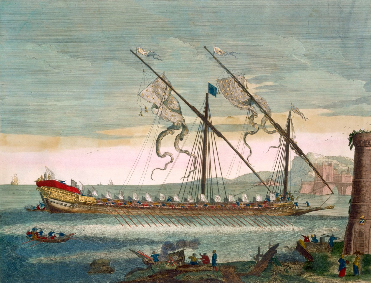 Blybyssa i gang med åre, fra 'Le Naptune Francois', ca. 1693-1700 (håndfarget gravering) av Pierre Mortier
