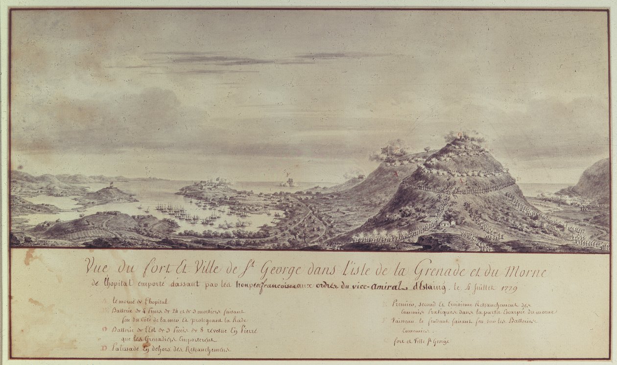 The French Capture Grenada, 1779 (akvarell) av Pierre Ozanne