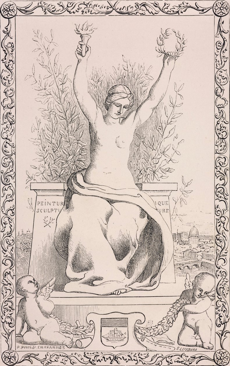 Allegory of Paris, 1800-tallet (bw-gravering) av Pierre Puvis de Chavannes