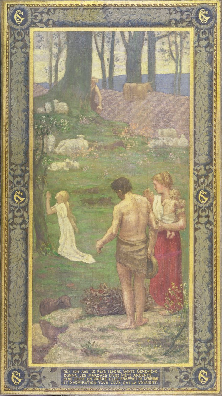 St. Genevieve som et barn ved bønn, 1879 av Pierre Puvis de Chavannes