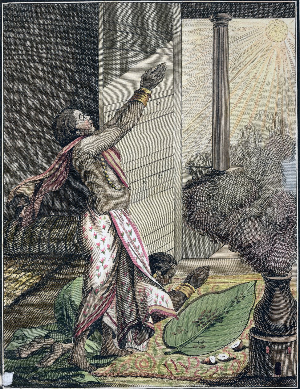 Pongol festival, India, fra 'Voyage aux Indes, Orientales et la Chine', av Pierre Sonnerat, gravert av Poisson, utgitt 1782 (fargegravering) av Pierre Sonnerat