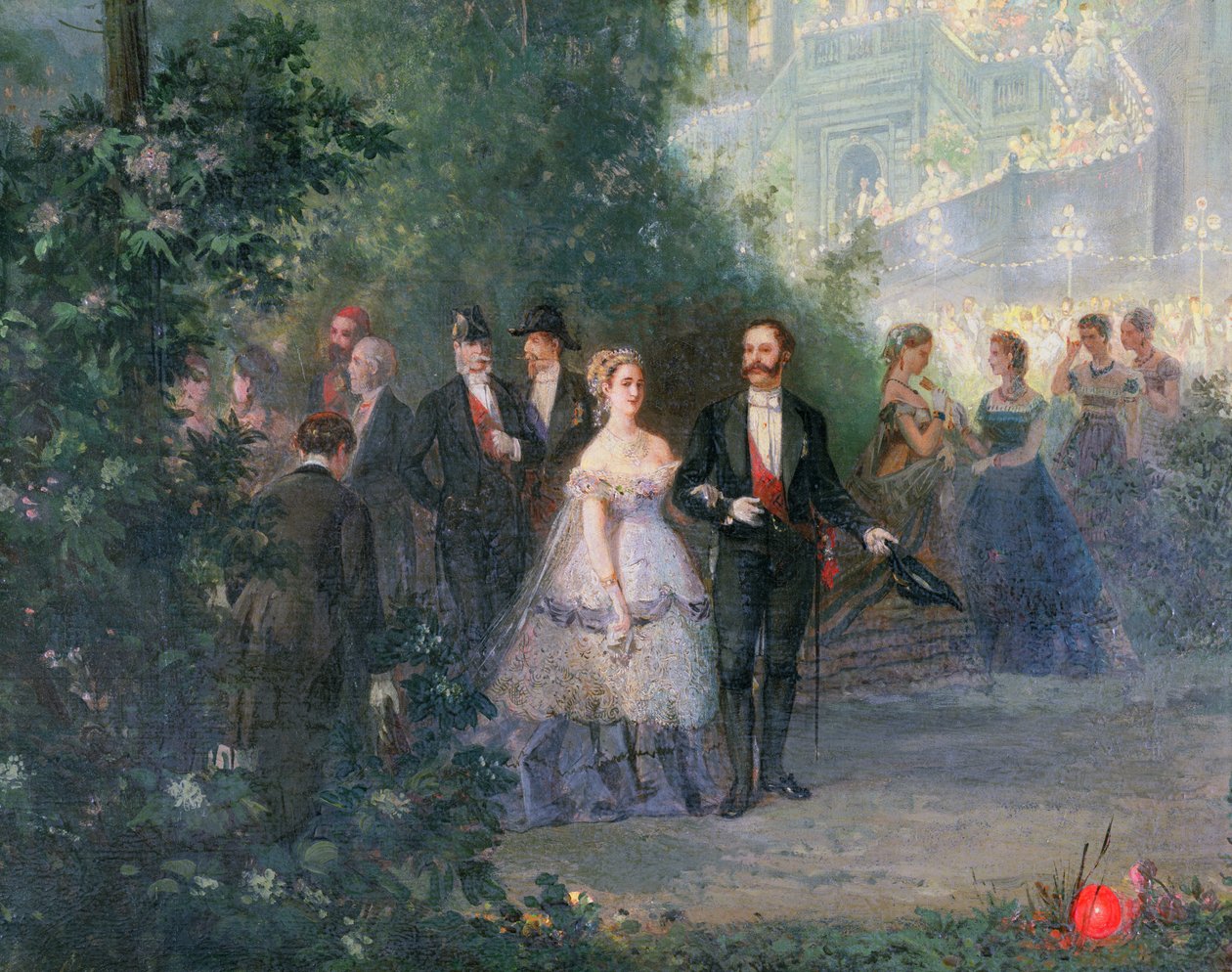 Kveldsfest på Tuileriene, 10. juni 1867 olje på lerret detalj av 218257 av Pierre Tetar van Elven