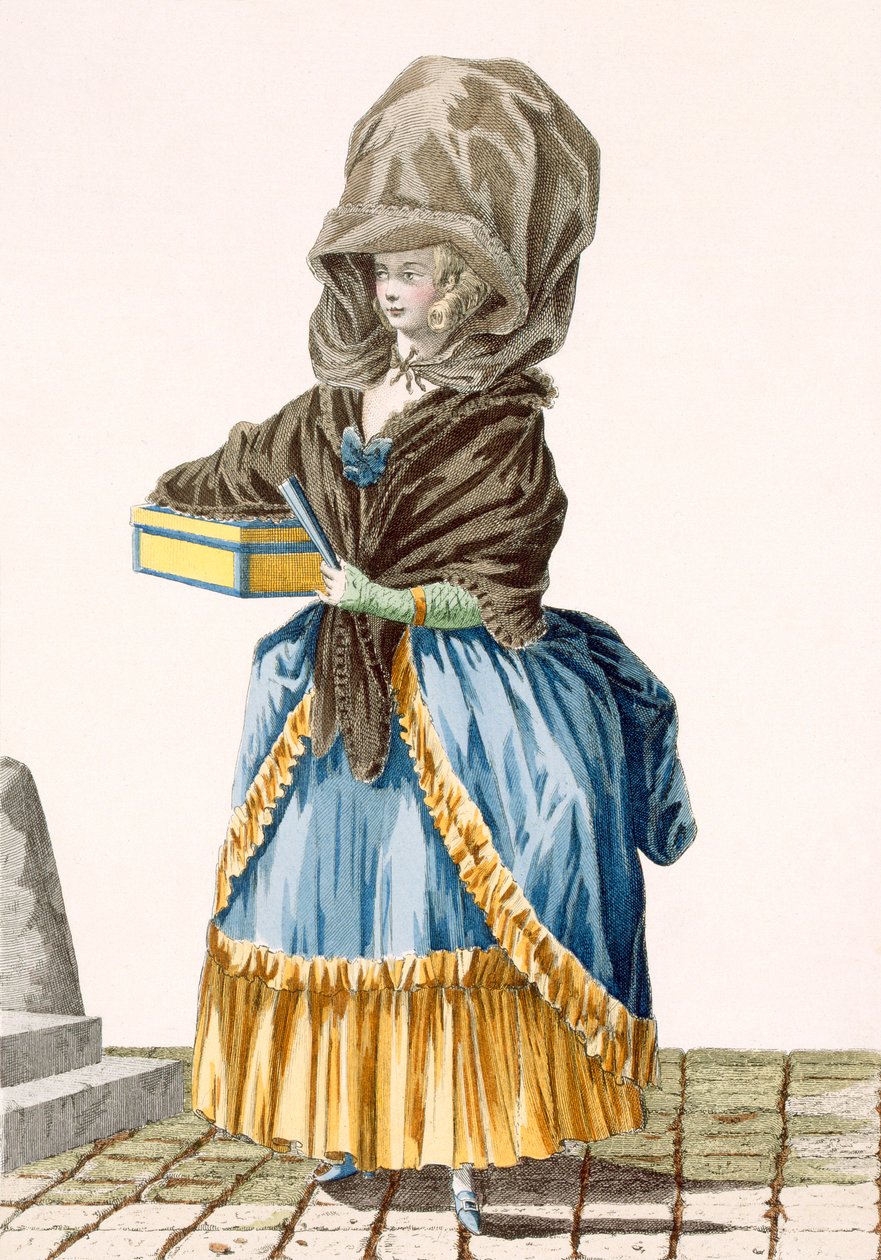 En markedsdame som selger varene sine, gravert av Dupin, plate nr. 5 fra 