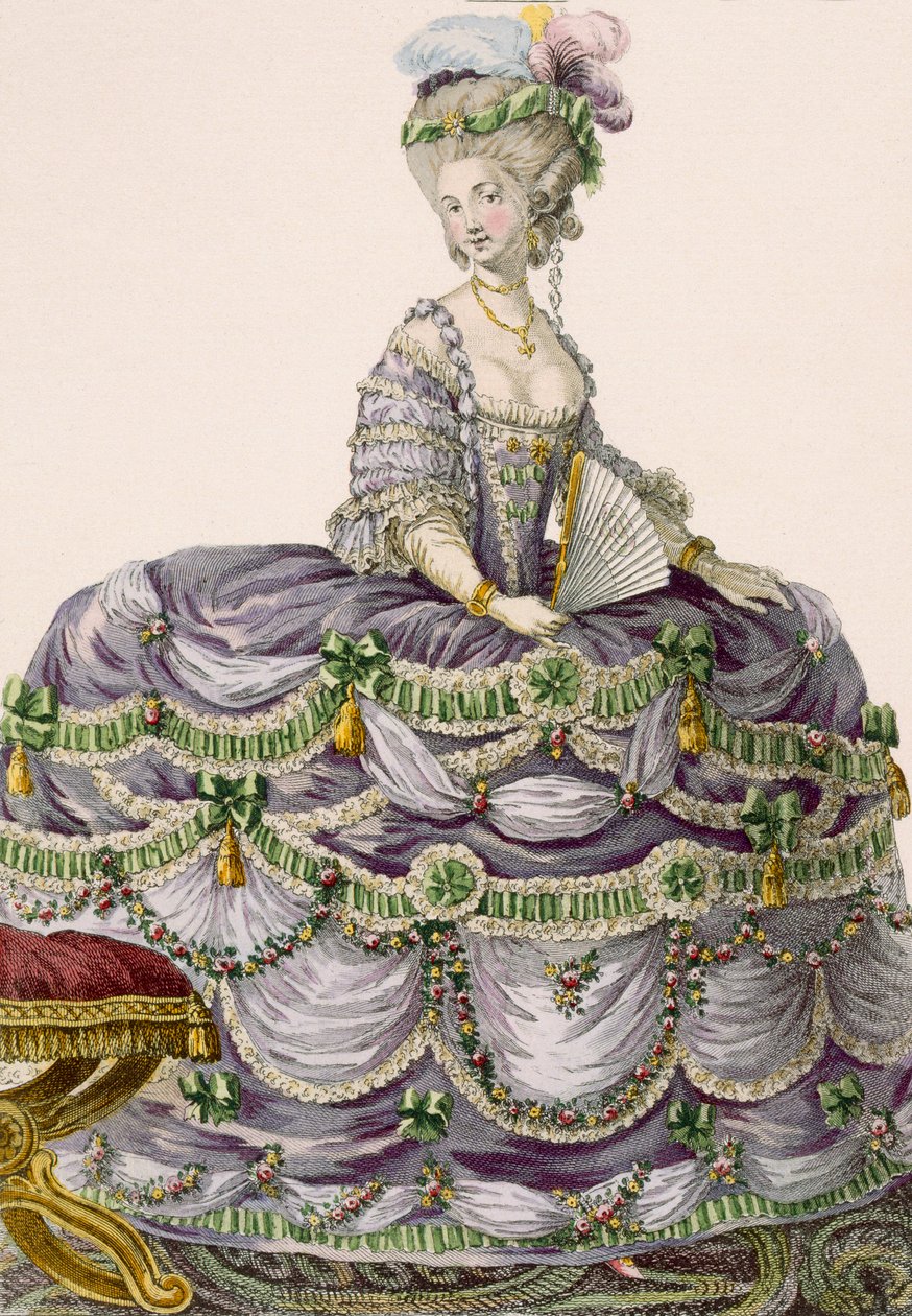 Hertuginnens aftenkjole, gravert av Dupin, plate nr. 161 fra 'Galeries des Modes et Costumes Francais', 1789 av Pierre Thomas Le Clerc