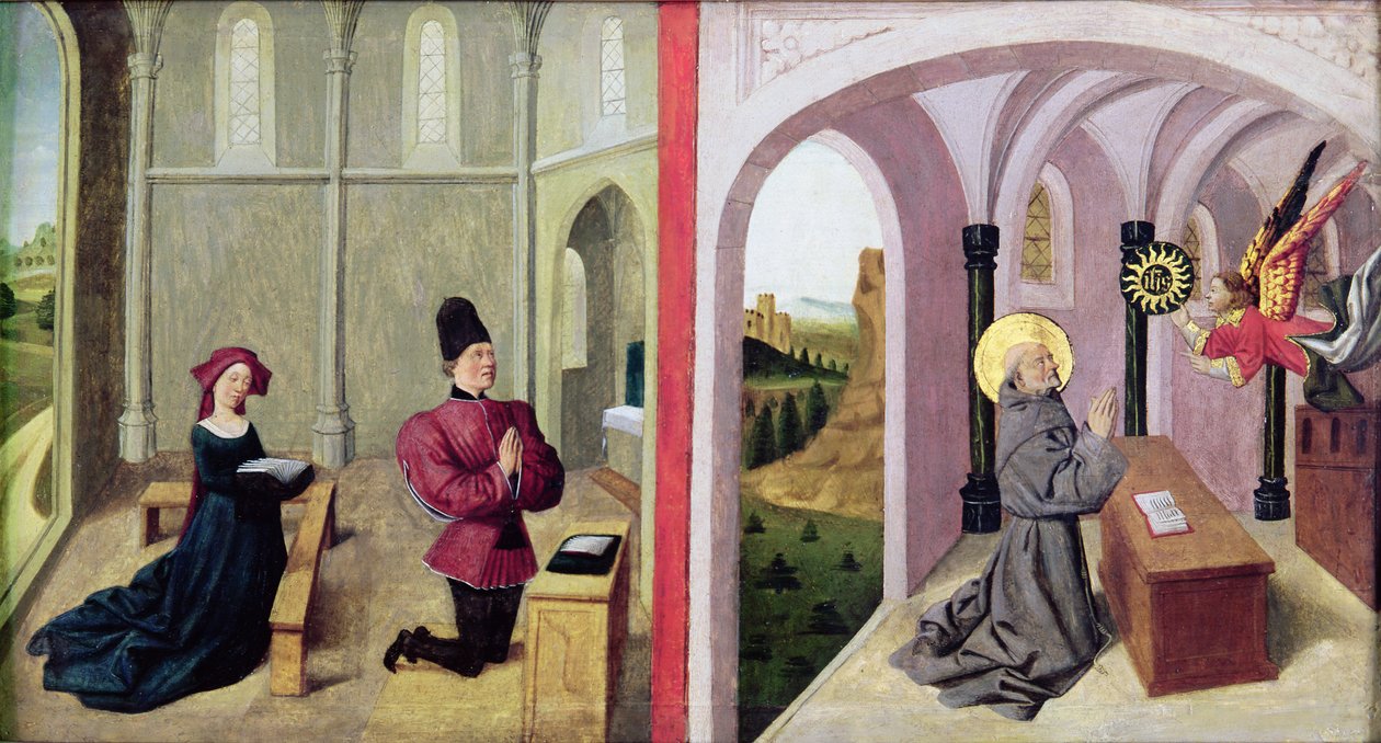 Saint Bernardino av Siena med to givere, 1460-70 av Pierre Villatte