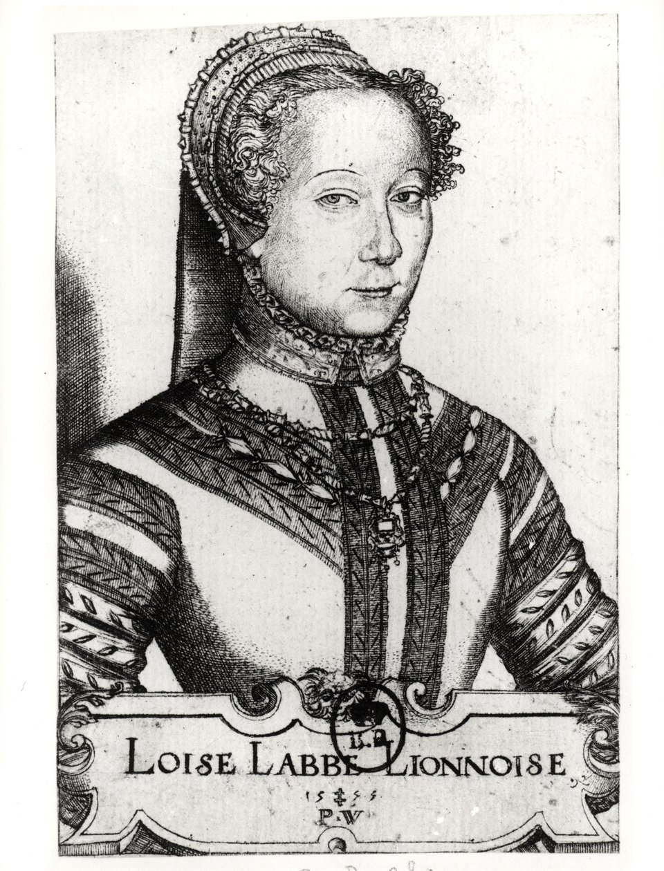Louise Labe (ca. 1524-66) La Belle halestykke, 1555 av Pierre Woeiriot de Bouzey