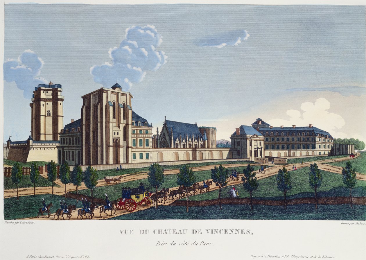 Utsikt over Chateau de Vincennes, ca. 1820 (fargegravering) av Pierre after Courvoisier